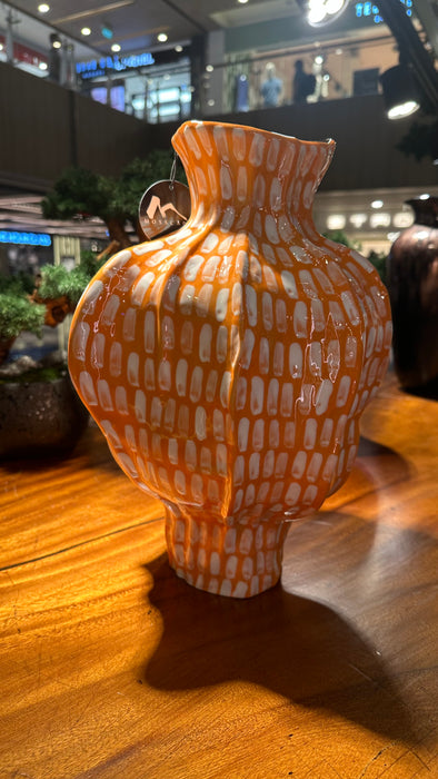 Orange Checkered Ceramic Vase (B)