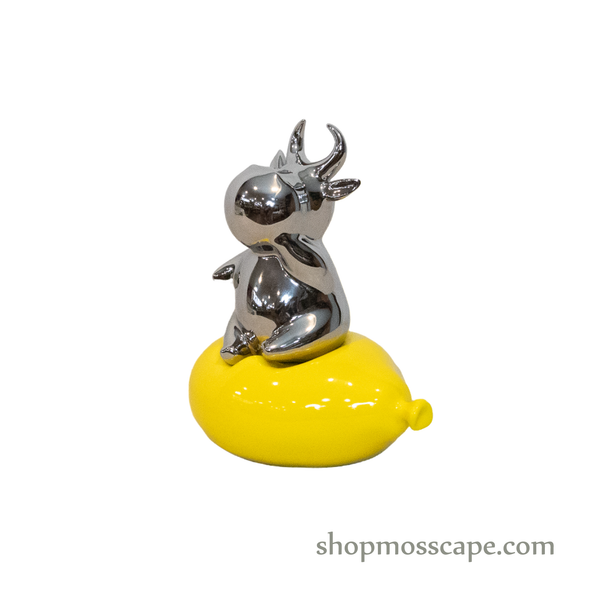 Silver Cow on Yellow Balloon