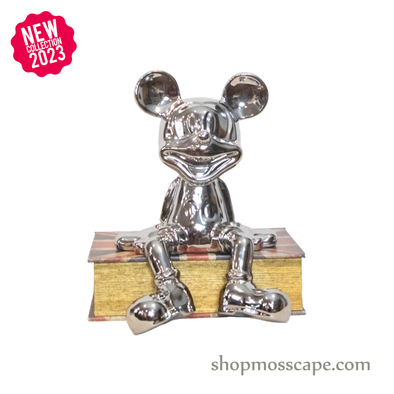 Silver Mickey Mouse Sitting on Books Set