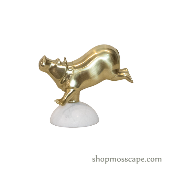 Gold Hippo Swimming on Marble Stone Base
