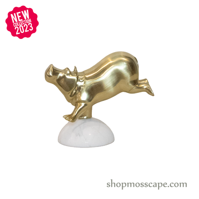 Gold Hippo Swimming on Marble Stone Base