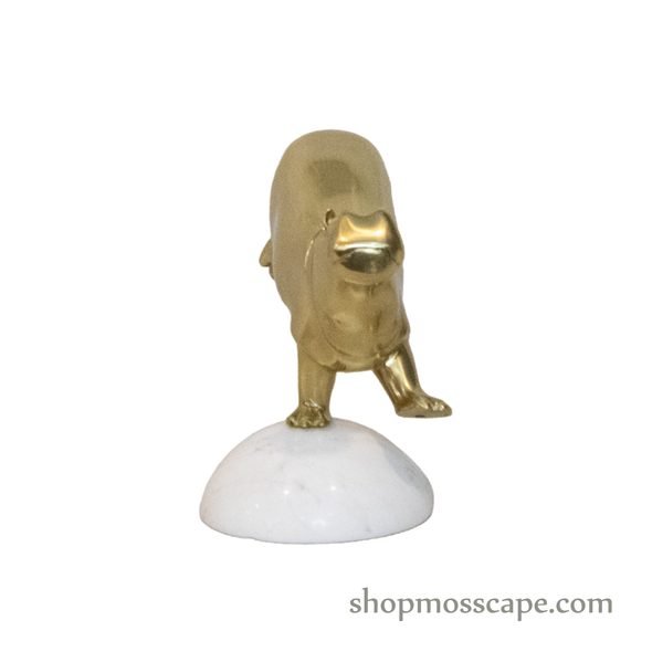 Gold Hippo Swimming on Marble Stone Base