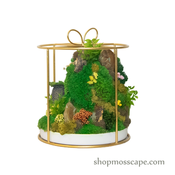 Bonsaiscape with Hedgehogs in Round Ribbon Cage (L)