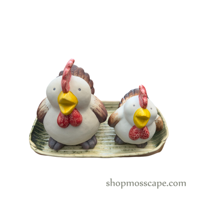 Adorable Handmade Ceramic Chicken On Tray Set