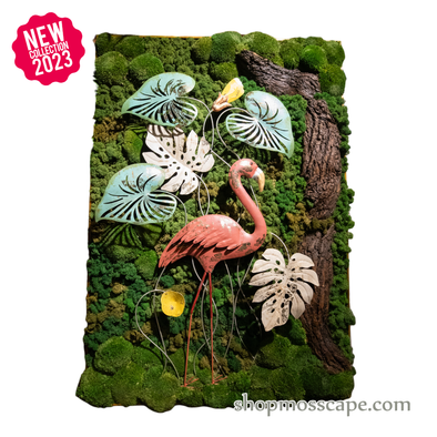 Flamingo Through Tropical II | Framed Moss Art (058)