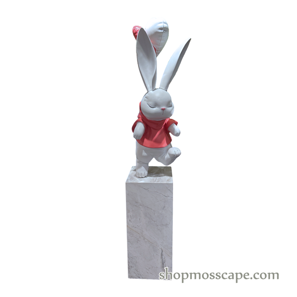 Pink Ceramic Sleeping Rabbit with the Marble Stand
