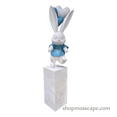 Blue Ceramic Sleeping Rabbit with the Marble Stand