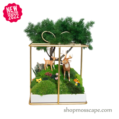 Deer Mother & Baby in Square Ribbon Cage