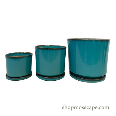 Teal Cylindrical Ceramic Pot