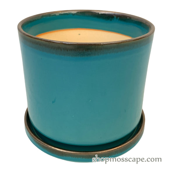 Teal Cylindrical Ceramic Pot