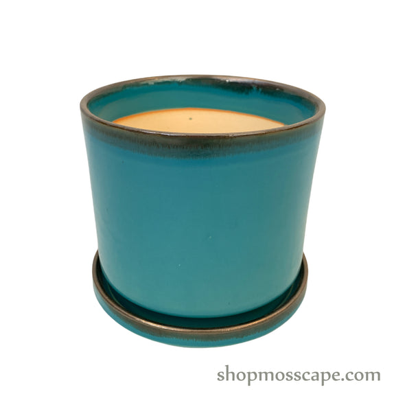 Teal Cylindrical Ceramic Pot