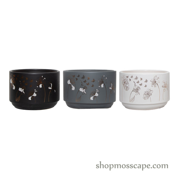 Round Floral Ceramic Pot