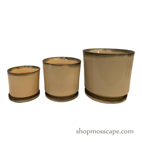 Beige Cylindrical Ceramic Pot