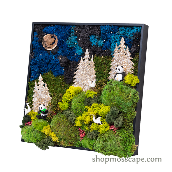 Pandas Under Moonlight | Framed Moss Art (035)