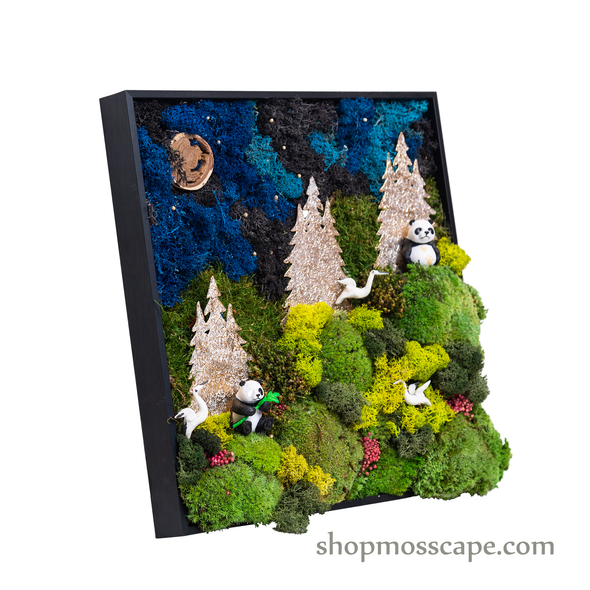 Pandas Under Moonlight | Framed Moss Art (035)