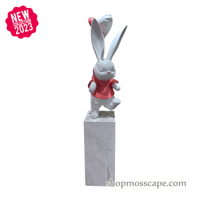 Pink Ceramic Sleeping Rabbit with the Marble Stand
