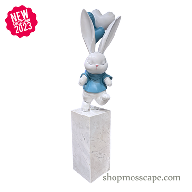 Blue Ceramic Sleeping Rabbit with the Marble Stand