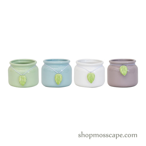 Round Pastel with Leaf Ceramic Pot