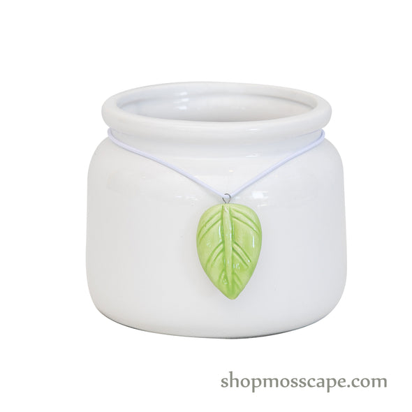 Round Pastel with Leaf Ceramic Pot