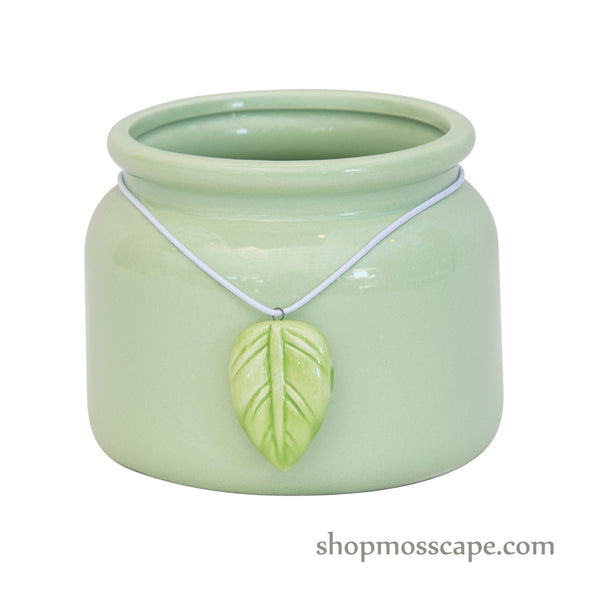 Round Pastel with Leaf Ceramic Pot