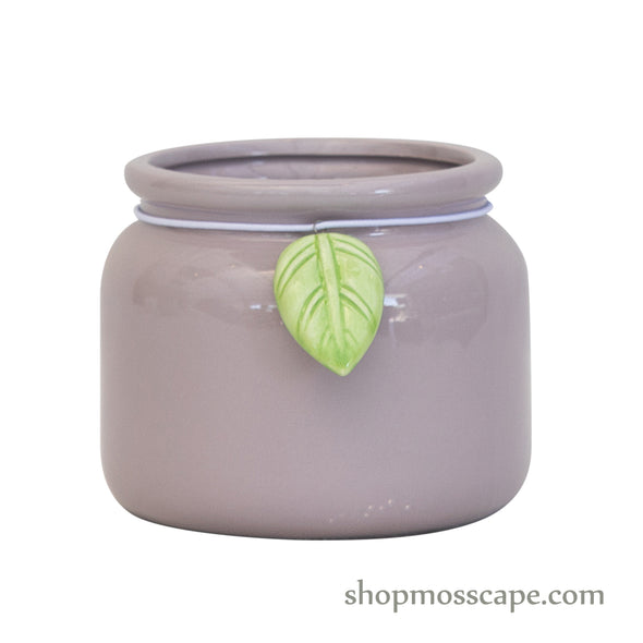 Round Pastel with Leaf Ceramic Pot