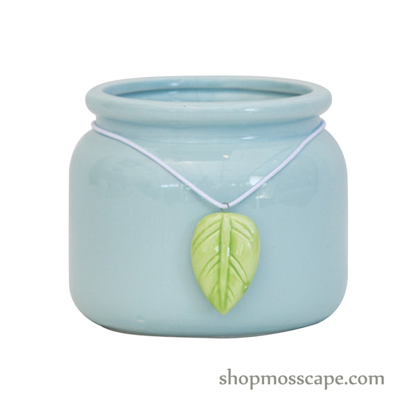 Round Pastel with Leaf Ceramic Pot