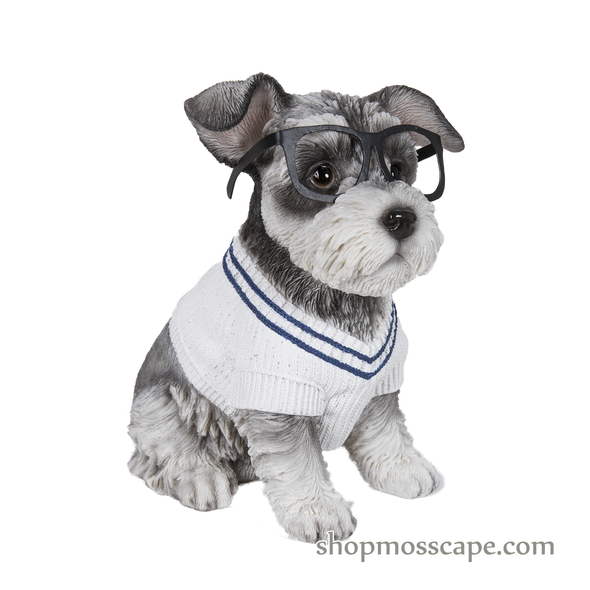 Sitting Schnauzer with iron glasses