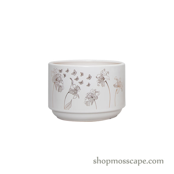 Round Floral Ceramic Pot