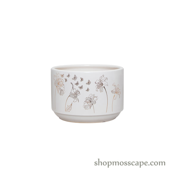 Round Floral Ceramic Pot
