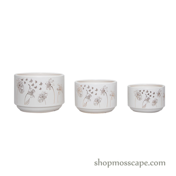 Round Floral Ceramic Pot
